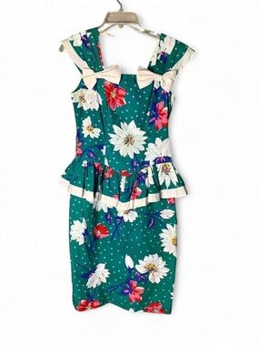 Vintage My Michelle Peplum Midi Dress Floral Bows 9/10